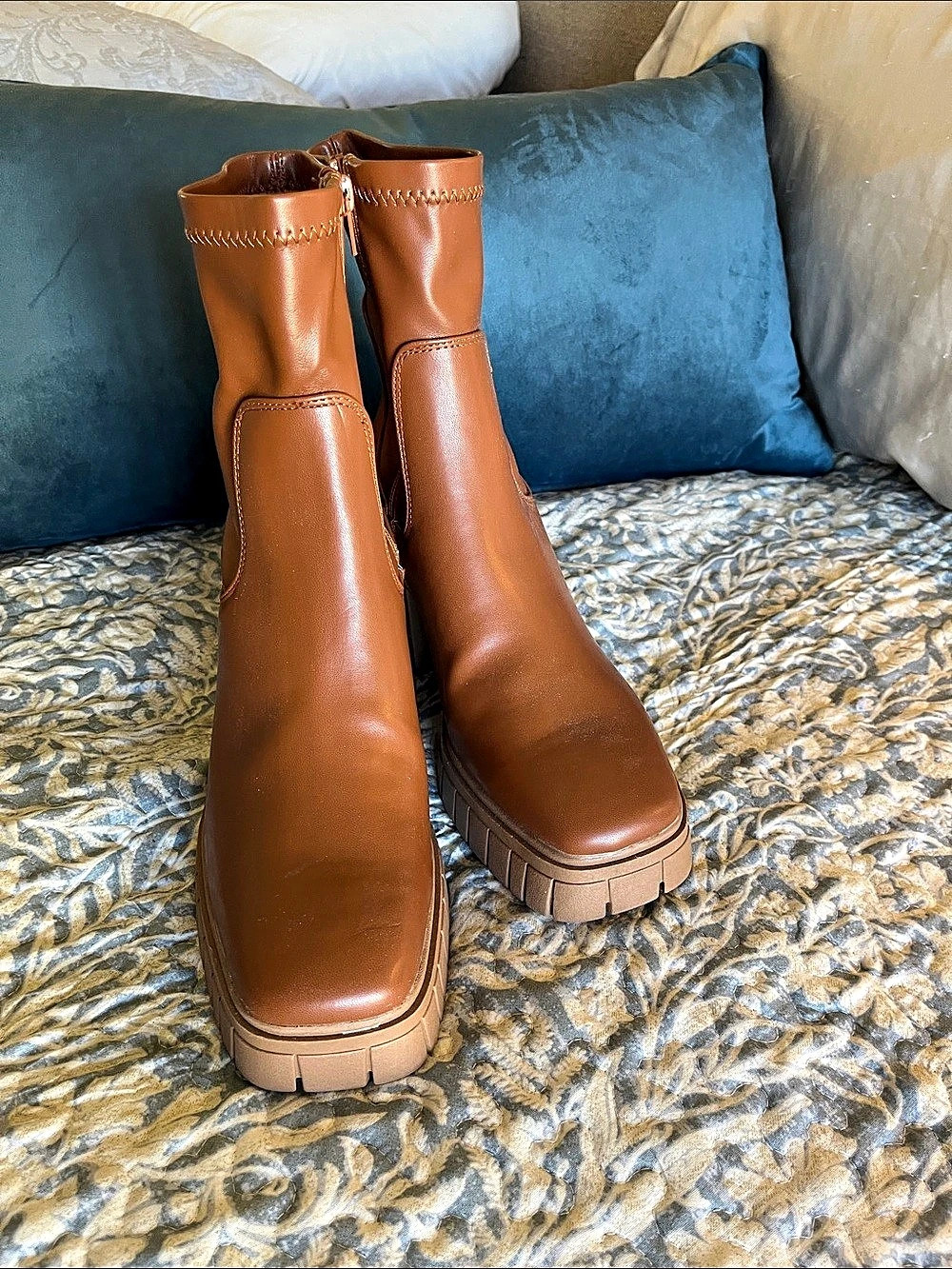 London Ray vegan leather Jasper Platform Heeled Boots in Brown US 9, New, never